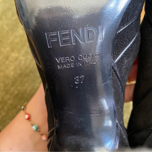 Fendi Black Suede Leather Open-Toe Pumps, Size 37 EU 6.5 US - Picture 8 of 10